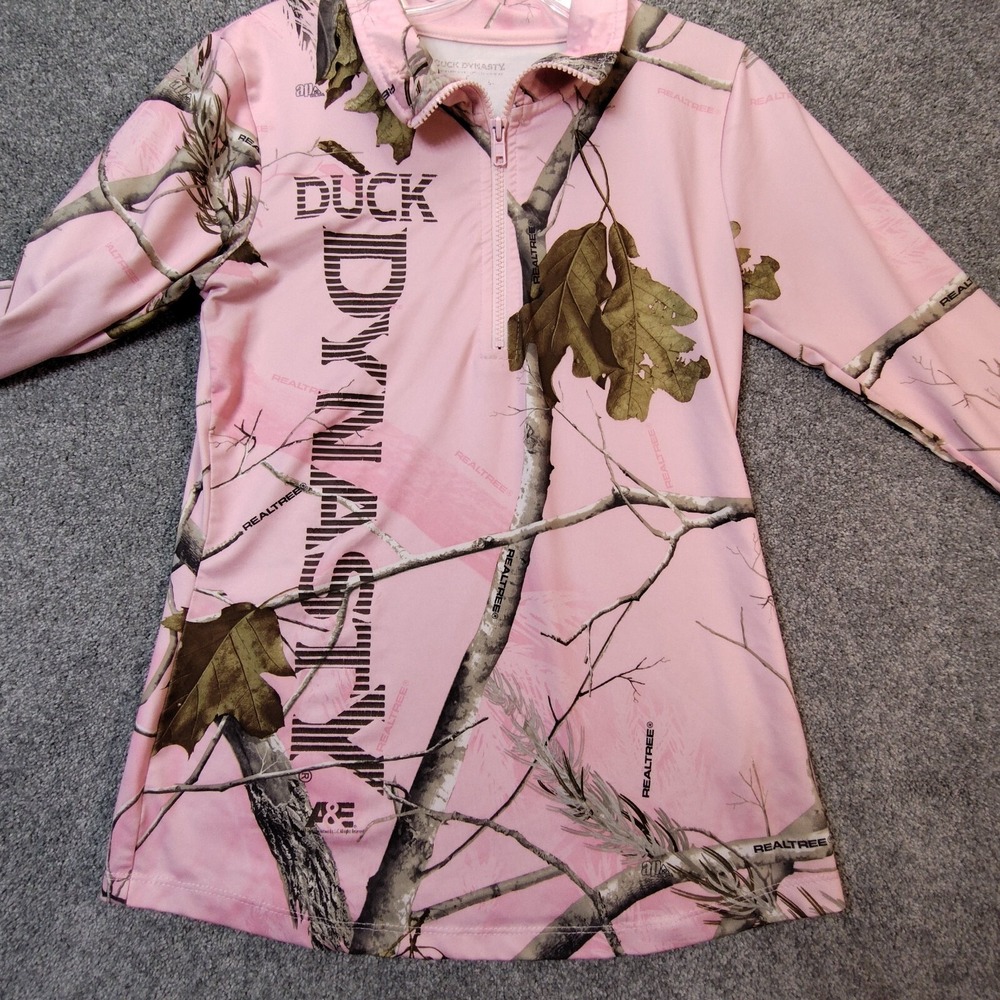 Duck Dynasty Girls Pink Realtree Camo Quarter Zip Pullover Shirt Size L